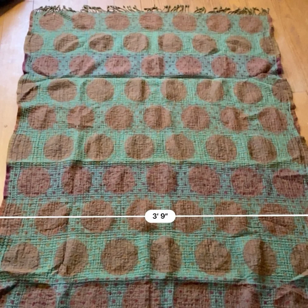 Large Reversible Wool Throw Blanket Multicolor Textured Fringe